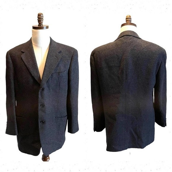VESTIMENTA SPA ARMANI Suit Jacket Blazer Tweed Black Blue Size 40R Italy - Picture 12 of 12